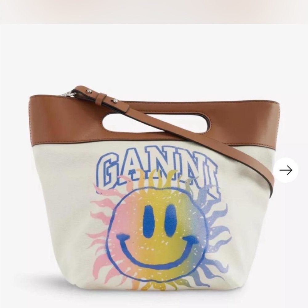 Ganni Cream and Brown Tote with Colorful Print